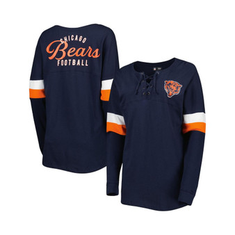 Women's Navy Chicago Bears Athletic Varsity Lace-Up Long Sleeve T-shirt