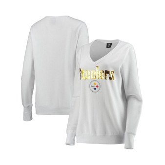 Women's White Pittsburgh Steelers Victory V-Neck Pullover Sweatshirt
