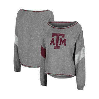 Women's Heather Gray Texas A&M Aggies Amped Chevron Stripe Raglan Boat Neck Pullover Sweatshirt