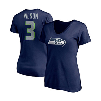 Women's Russell Wilson College Navy Seattle Seahawks Player Icon Name and Number V-Neck T-shirt