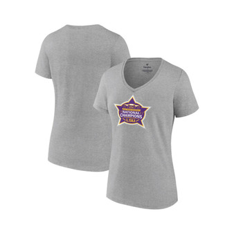 Women's Branded Gray LSU Tigers 2023 NCAA Women's Basketball National Champions Logo V-Neck T-shirt