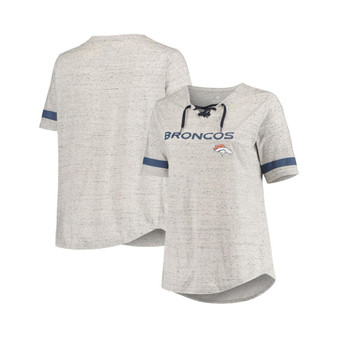 Women's Heathered Gray Denver Broncos Plus Size Lace-Up V-Neck T-shirt