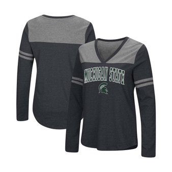 Women's Black Michigan State Spartans Core Heritage Arch Logo V-Neck Long Sleeve T-shirt