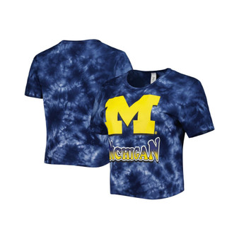 Women's Navy Michigan Wolverines Cloud-Dye Cropped T-shirt