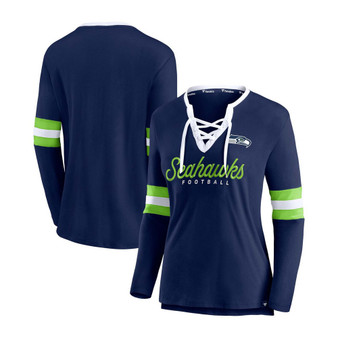 Women's College Navy Seattle Seahawks Block Party Team Script Lace-Up Long Sleeve T-shirt
