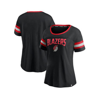 Women's Branded Black and Heathered Gray Portland Trail Blazers Block Party Striped Sleeve T-shirt