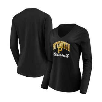 Women's Black Pittsburgh Pirates Victory Script V-Neck Long Sleeve T-shirt