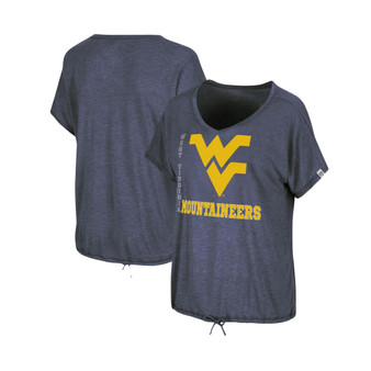 Women's Heathered Navy West Virginia Mountaineers Fifth Sense Drawcord V-Neck T-Shirt