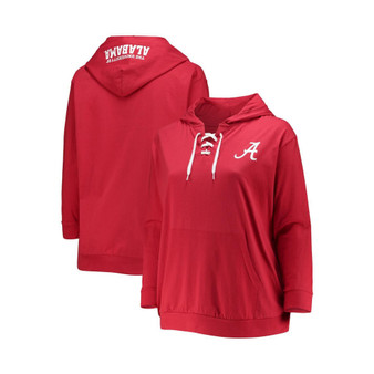 Women's Crimson Alabama Crimson Tide Plus Size Wordmark V-Neck Lace-Up Pullover Hoodie