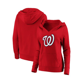 Women's Red Washington Nationals Official Logo Crossover V-Neck Pullover Hoodie
