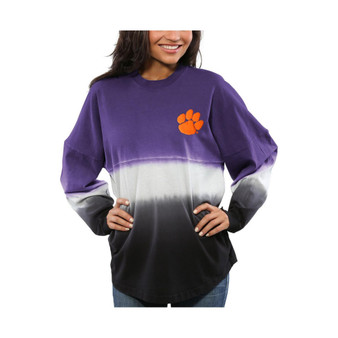 Women's Purple Clemson Tigers Ombre Long Sleeve Dip-Dyed T-shirt