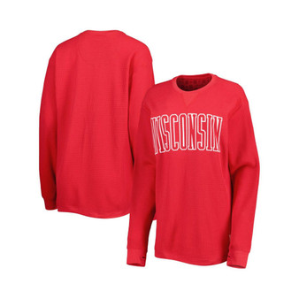 Women's Red Wisconsin Badgers Surf Plus Size Southlawn Waffle-Knit Thermal Tri-Blend Long Sleeve T-shirt