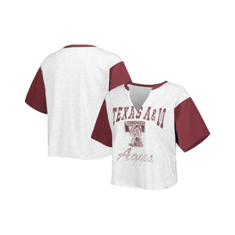 Women's Gray and Maroon Texas A&M Aggies Dolly Cropped V-Neck T-shirt