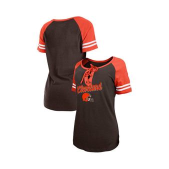 Women's Brown, Orange Cleveland Browns Logo Lace-Up Raglan T-shirt