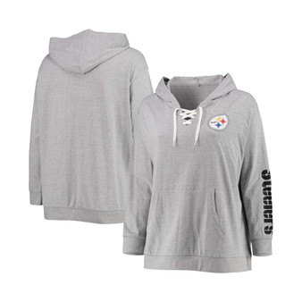 Women's Plus Size Heathered Gray Pittsburgh Steelers Lace-Up Pullover Hoodie