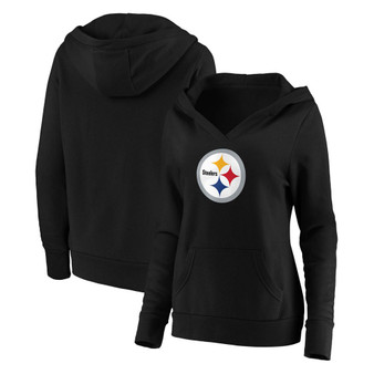Plus Size Black Pittsburgh Steelers Primary Team Logo V-Neck Pullover Hoodie