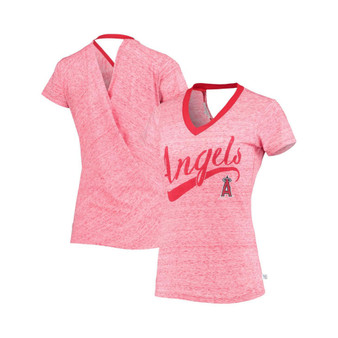 Women's Red Los Angeles Angels Hail Mary Back Wrap Space-Dye V-Neck T-shirt