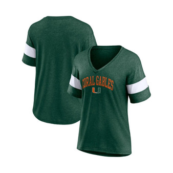 Women's Branded Heathered Green Miami Hurricanes Arched City Sleeve-Striped Tri-Blend V-Neck T-shirt