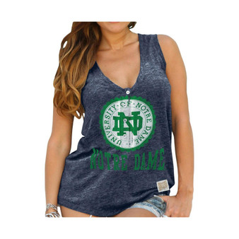 Women's Navy Notre Dame Fighting Irish Relaxed Henley V-Neck Tri-Blend Tank Top