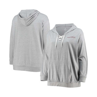 Women's Plus Size Heathered Gray Washington Football Team Lace-Up Pullover Hoodie