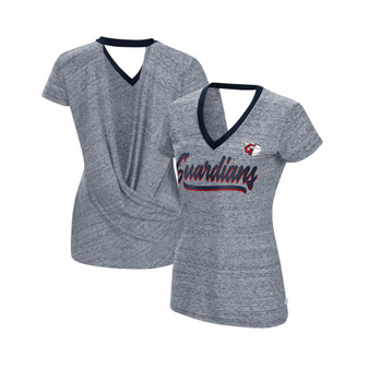 Women's Navy Cleveland Guardians Halftime Back Wrap Top V-Neck T-shirt