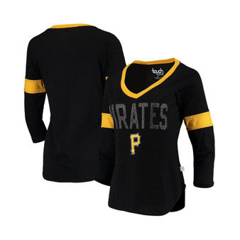 Women's by Alyssa Milano Black Pittsburgh Pirates Ultimate Fan Raglan 3/4 Sleeve V-Neck T-shirt
