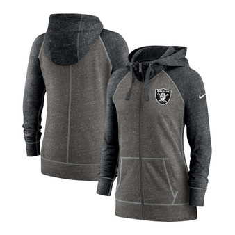Women's Heathered Charcoal-Black Las Vegas Raiders Gym Vintage-Like Raglan Full-Zip Hoodie