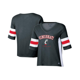 Women's Black Cincinnati Bearcats Colorblocked V-Neck Half Sleeve T-shirt