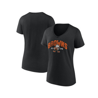 Women's Branded Black Cleveland Browns Plus Size Drop Back V-Neck T-shirt