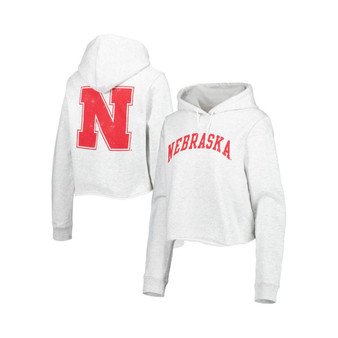 Women's Ash Nebraska Huskers 2-Hit 1636 Cropped Pullover Hoodie