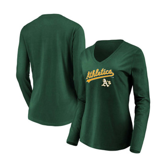 Women's Green Oakland Athletics Core Team Lockup Long Sleeve V-Neck T-shirt