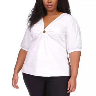 Plus Size Cotton Poplin 3/4-Sleeve Top