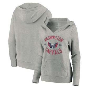 Plus Size Heathered Gray Washington Capitals Heritage Pullover Hoodie