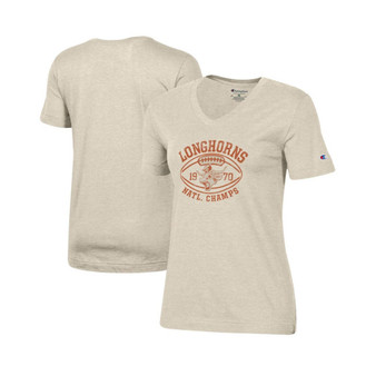 Women's Oatmeal Texas Longhorns 1970 Football National Champions V-Neck T-shirt