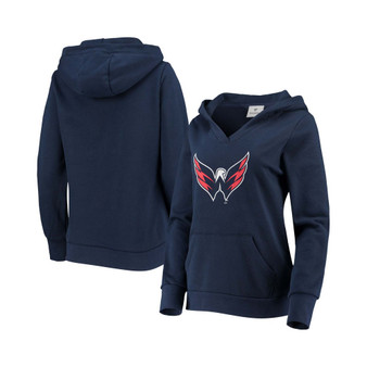 Plus Size Navy Washington Capitals Primary Team Logo Fleece V-Neck Pullover Hoodie