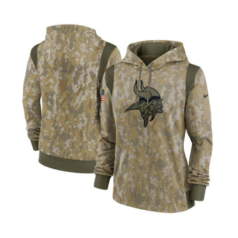 Women's Olive Minnesota Vikings 2021 Salute To Service Thermal Performance Pullover Hoodie
