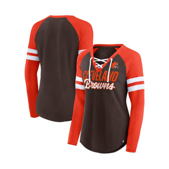 Women's Branded Brown, Orange Cleveland Browns True to Form Raglan Lace-Up V-Neck Long Sleeve T-shirt