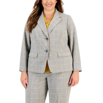 Plus Size Two-Button Long-Sleeve Plaid Blazer