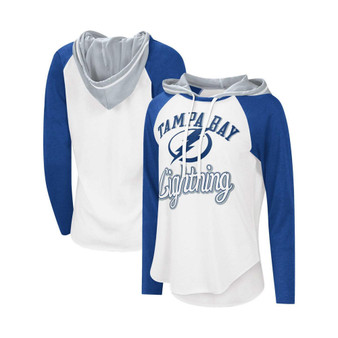 Women's White, Blue Tampa Bay Lightning MVP Raglan Hoodie T-shirt