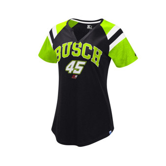 Women's Black, Green Kurt Busch Game On Notch V-Neck T-shirt