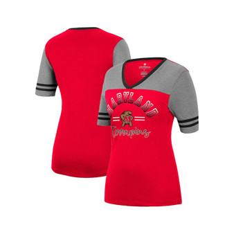 Women's Red, Heathered Gray Maryland Terrapins There You Are V-Neck T-shirt
