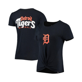 Women's Navy Detroit Tigers 2-Hit Front Twist Burnout T-shirt