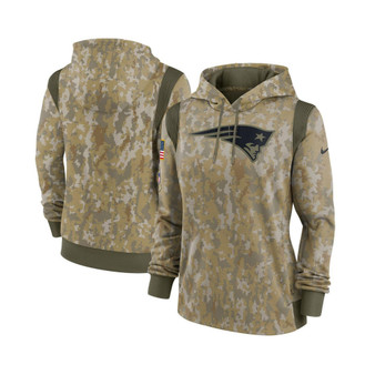 Women's Olive New England Patriots 2021 Salute To Service Thermal Performance Pullover Hoodie