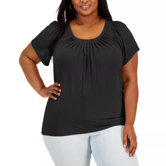 Plus Size Pleat-Neck Top, Created for Macy's
