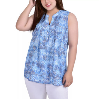 Plus Size Sleeveless Pintucked Blouse