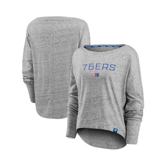 Women's Branded Heathered Gray Philadelphia 76ers Nostalgia Off-The-Shoulder Long Sleeve T-shirt