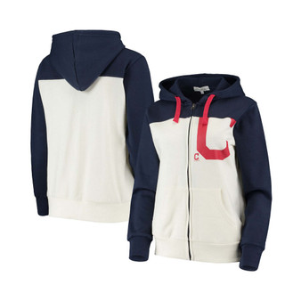 Women's Oatmeal-Navy Cleveland Indians Conference Full-Zip Hoodie