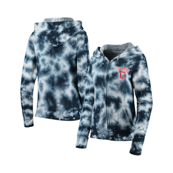 Women's Navy Cleveland Guardians Tie-Dye Fleece Full-Zip Hoodie