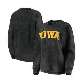 Women's Black Iowa Hawkeyes Comfy Cord Vintage-Like Wash Basic Arch Pullover Sweatshirt