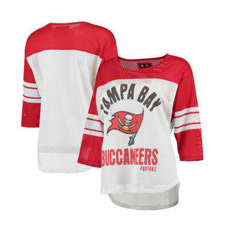Women's White and Red Tampa Bay Buccaneers First Team Three-Quarter Sleeve Mesh T-shirt
